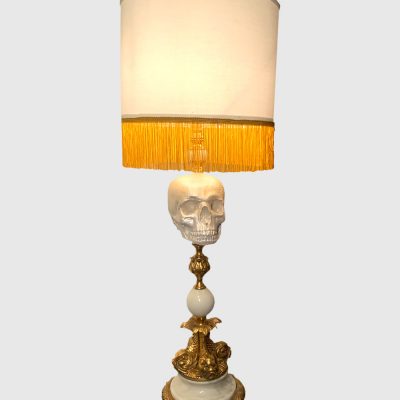 lampara de diseño calavera les morts dorada y blanca-1